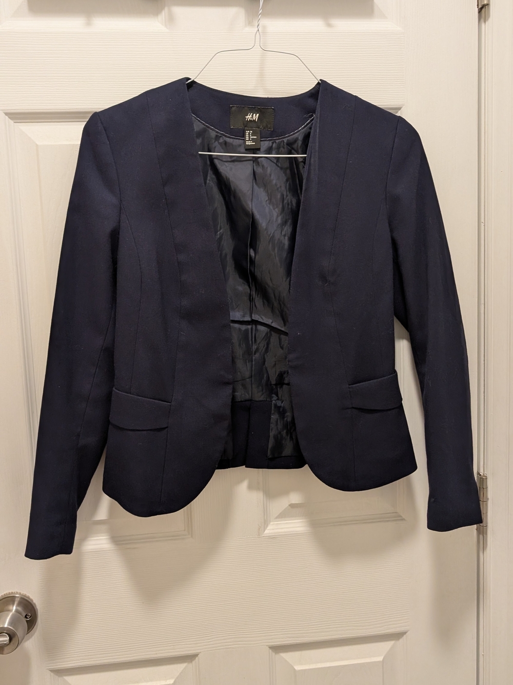 H&M Women's Dark Navy Collarless Blazer